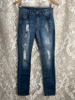 Nine Planet Skinny Jeans Stretch Patchwork Distressed Juniors Size 3